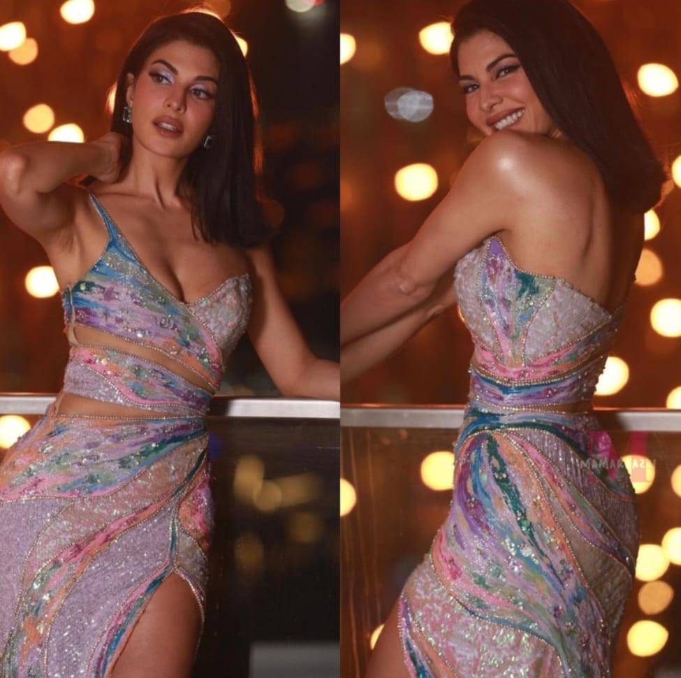 Jacqueline Fernandez slays the red carpet in a multicoloured one-shoulder gown