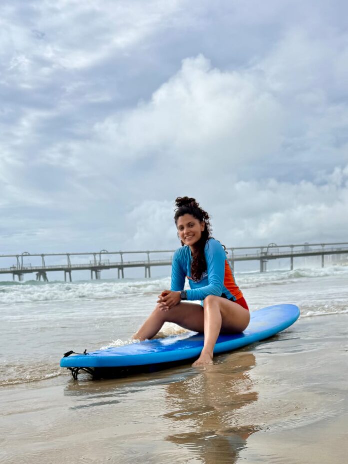 Saiyami Kher takes a course to Learn Surfing in Australia